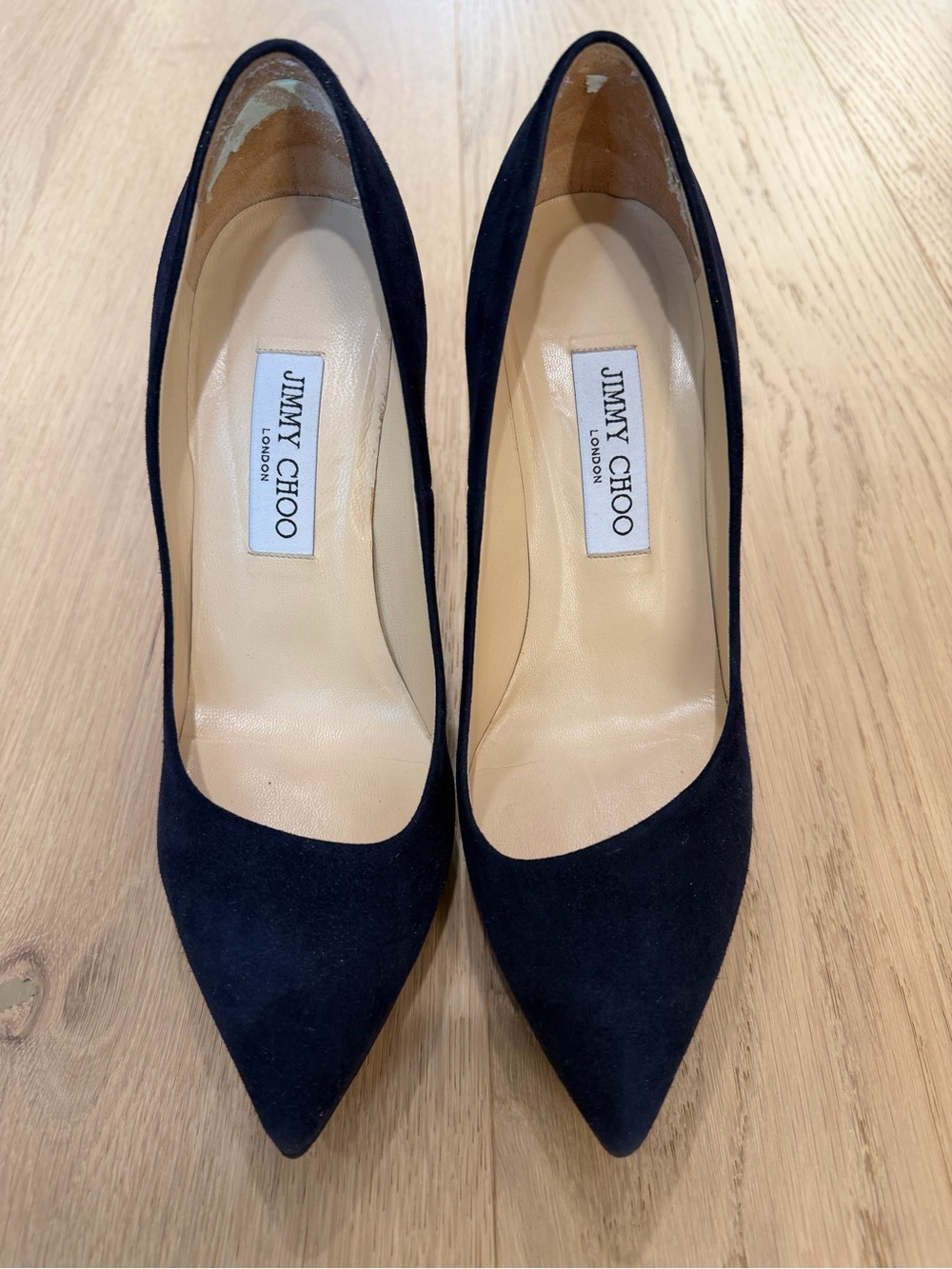 Jimmy Choo Women's Navy Suede and Patent Leather Pointed Toe Pumps